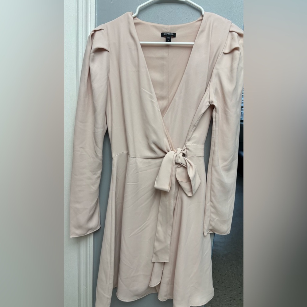 Wrap-Front Long Sleeve Slip Dress in Blush